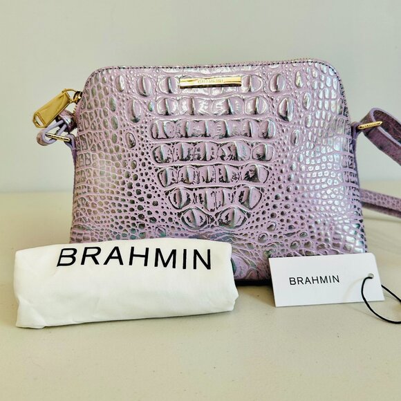 BRAHMIN MINI SIDNEY METALLIC VIOLET WONDERLAND MELBOURNE LEATHER CROSSBODY $225 - Picture 1 of 10